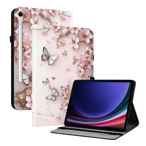Leather Case For Samsung Galaxy Tab S10 Lite  /  S10 FE  /  S9  /  S9 FE Pattern Printed Stand Tablet Cover with Card Slots - Pink Butterfly - 1