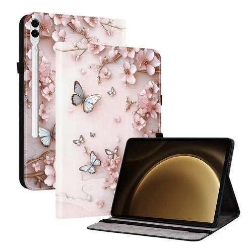 Leather Case For Samsung Galaxy Tab S10+  /  S9 FE+  /  S9+ Pattern Printed Stand Tablet Cover with Card Slots - Pink Butterfly - 1
