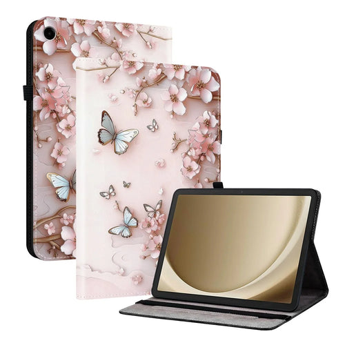 For Samsung Galaxy Tab A11+  /  A9+ Leather Case Pattern Printed Stand Tablet Cover with Card Slots - Pink Butterfly - 1