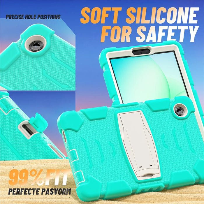 For Samsung Galaxy Tab A11 Kickstand Case PC + Silicone Anti-Drop Tablet Cover - Mint Green - 6