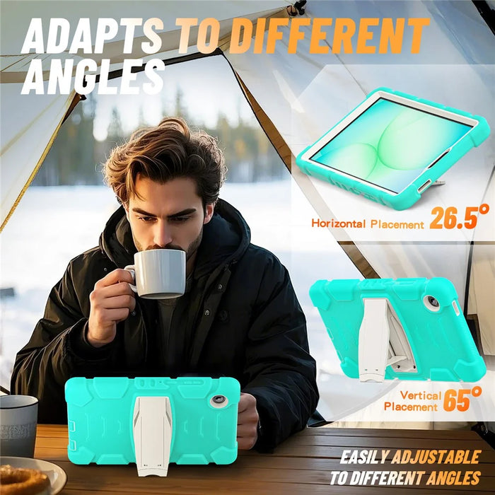 For Samsung Galaxy Tab A11 Kickstand Case PC + Silicone Anti-Drop Tablet Cover - Mint Green - 7