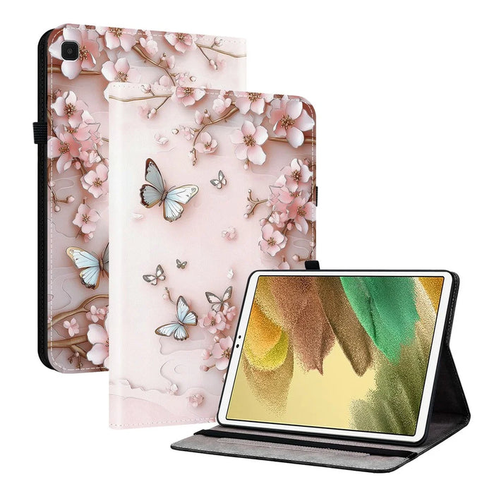 For Samsung Galaxy Tab A7 Lite 8.7-inch Leather Case Pattern Printed Stand Tablet Cover with Card Slots - Pink Butterfly - 1