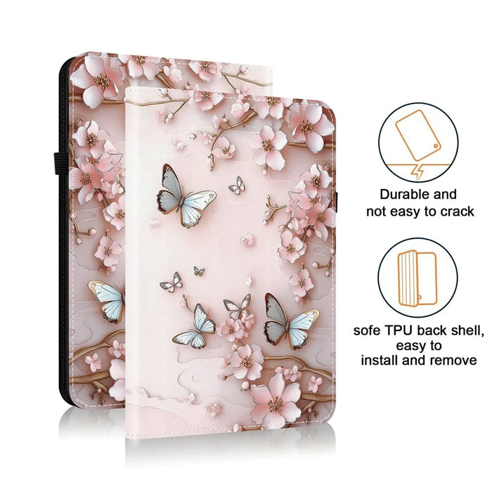 For Samsung Galaxy Tab A7 Lite 8.7-inch Leather Case Pattern Printed Stand Tablet Cover with Card Slots - Pink Butterfly - 7