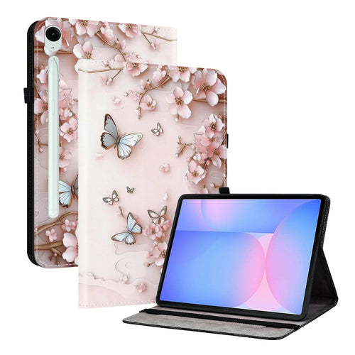 For Samsung Galaxy Tab S10 FE+ Leather Case Pattern Printed Stand Tablet Cover with Card Slots - Pink Butterfly - 1
