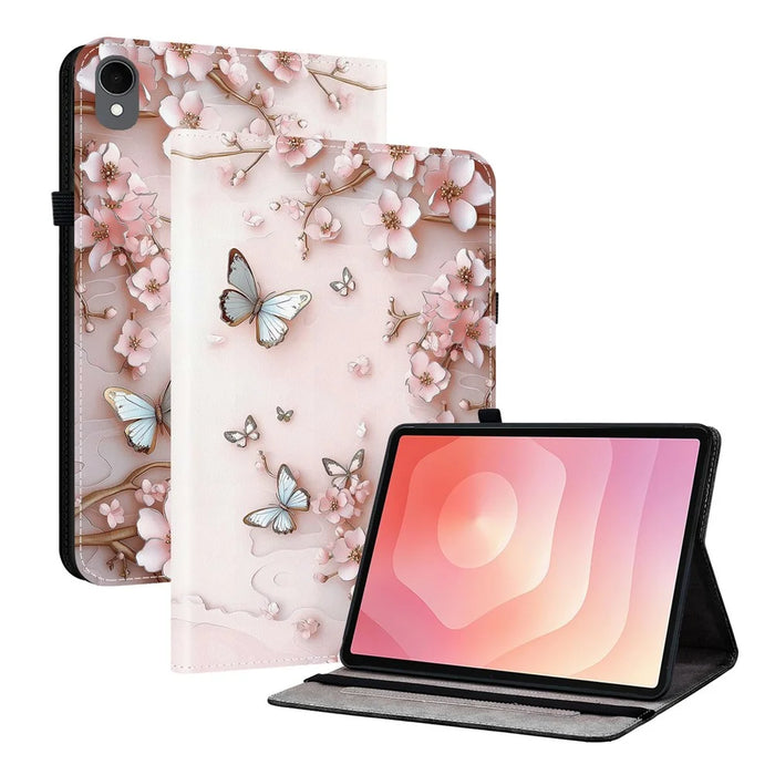 For Samsung Galaxy Tab S11 Leather Case Pattern Printed Stand Tablet Cover with Card Slots - Pink Butterfly - 1