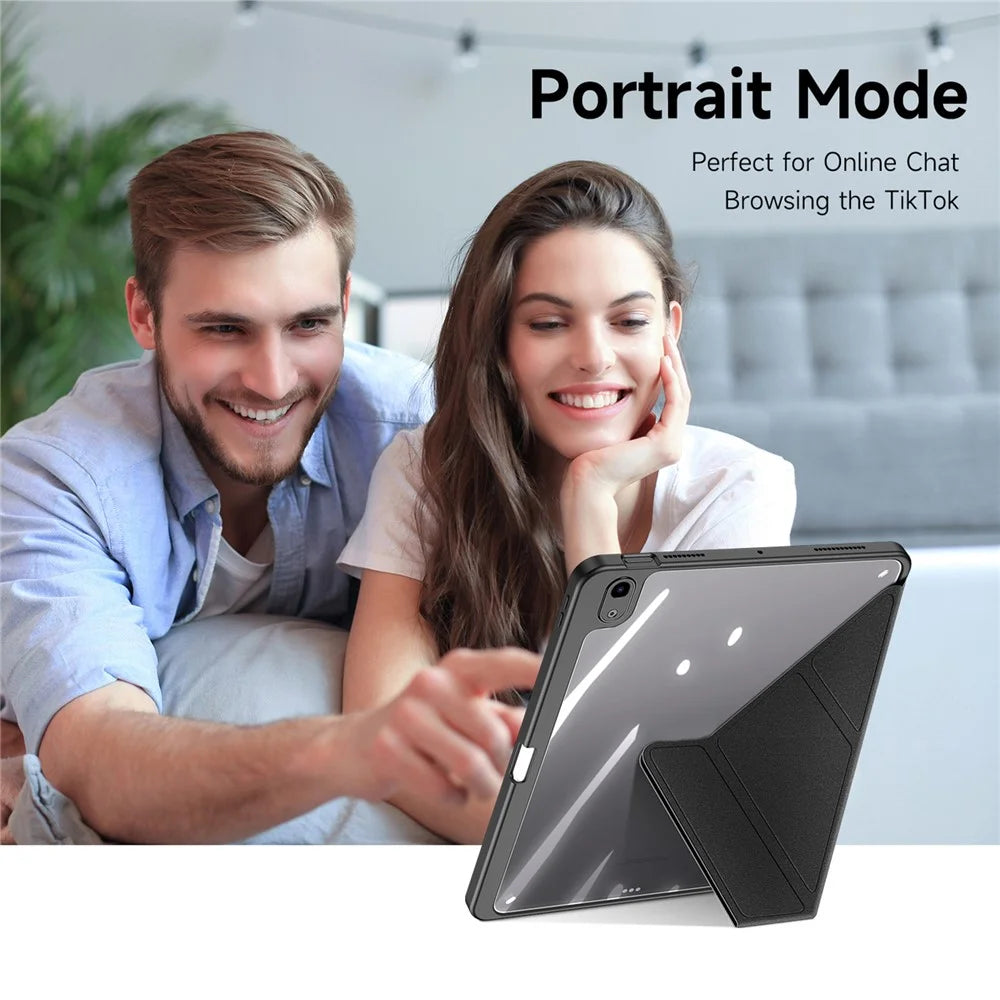 For iPad Air 11 (2026) / (2025) / (2024) / Air (2022) / (2020) Case Detachable Origami Stand Leather + TPU + Acryclic Clear Back Cover - Black - 4