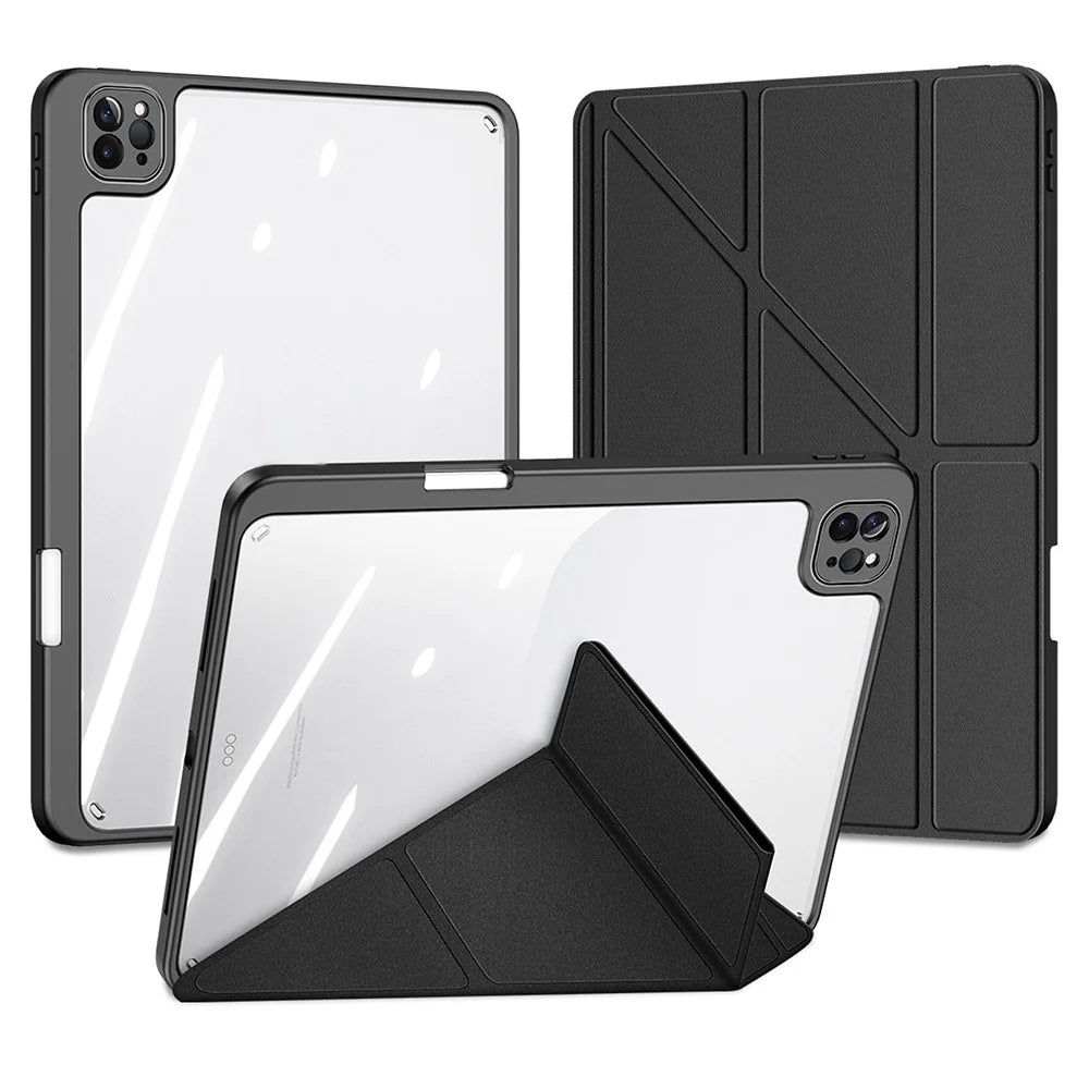 For iPad Pro 11 (2022) / (2021) / (2020) Case Detachable Origami Stand Leather + TPU + Acryclic Clear Back Cover - Black - 1