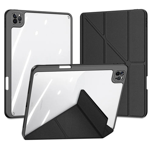 For iPad Pro 11 (2022) / (2021) / (2020) Case Detachable Origami Stand Leather + TPU + Acryclic Clear Back Cover - Black - 1