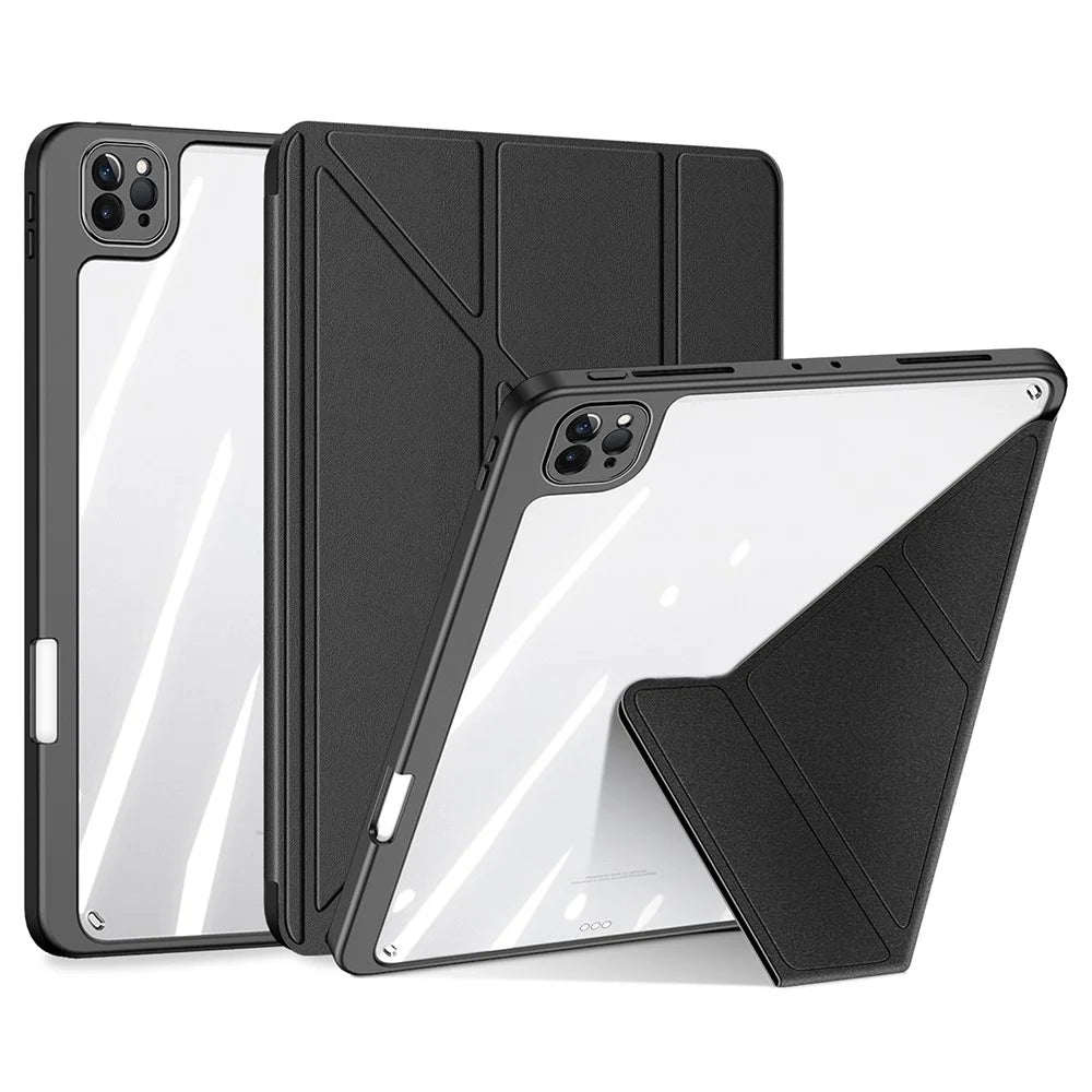 For iPad Pro 11 (2022) / (2021) / (2020) Case Detachable Origami Stand Leather + TPU + Acryclic Clear Back Cover - Black - 2