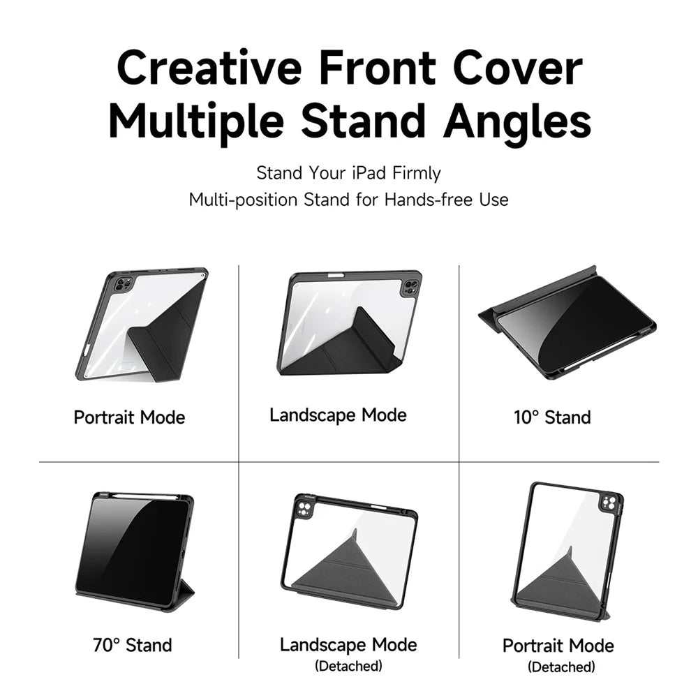 For iPad Pro 11 (2022) / (2021) / (2020) Case Detachable Origami Stand Leather + TPU + Acryclic Clear Back Cover - Black - 5