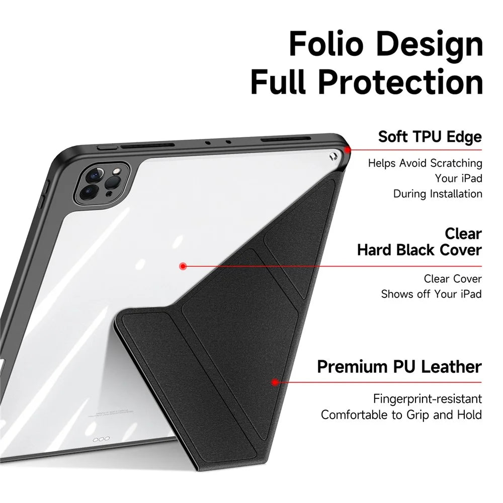 For iPad Pro 11 (2022) / (2021) / (2020) Case Detachable Origami Stand Leather + TPU + Acryclic Clear Back Cover - Black - 6