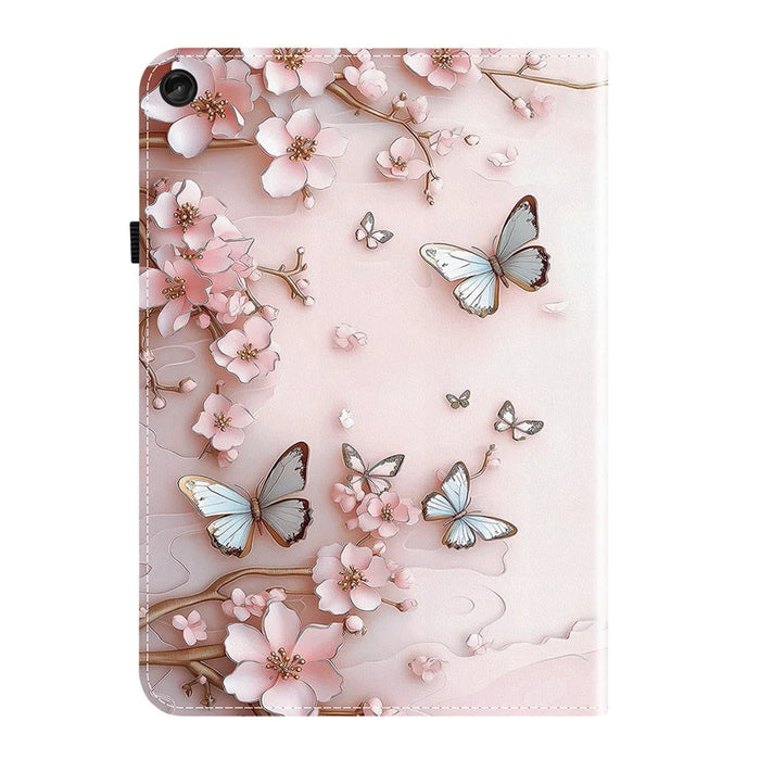 For Lenovo Tab M10 (Gen 3) Leather Case Pattern Printed Stand Tablet Cover with Card Slots - Pink Butterfly - 7