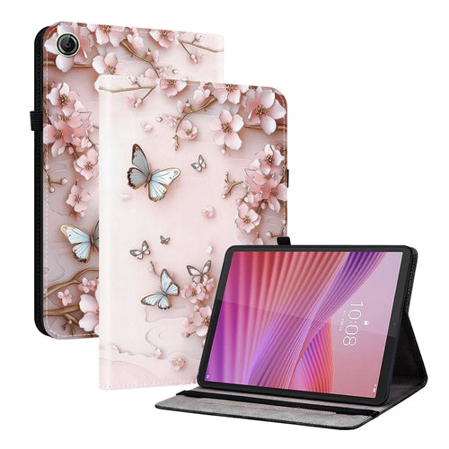 For Lenovo Tab TB311FU Leather Case Pattern Printed Stand Tablet Cover with Card Slots - Pink Butterfly - 1