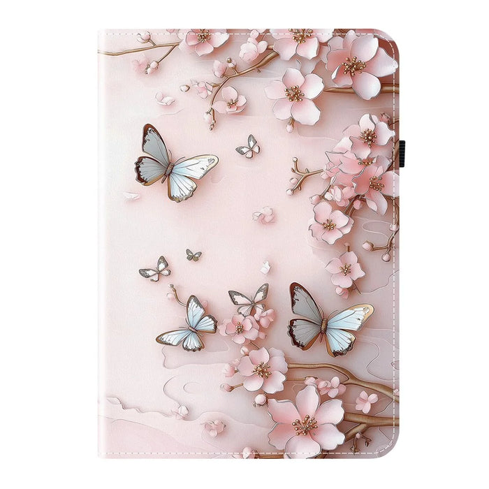 For Lenovo Legion Y700 Gen 4 Leather Case Pattern Printed Stand Tablet Cover with Card Slots - Pink Butterfly - 6