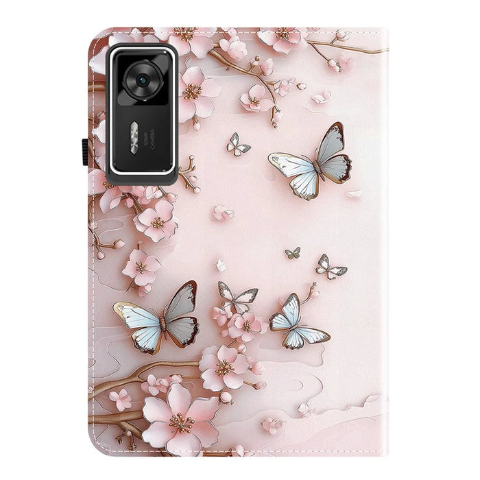 For Lenovo Legion Y700 Gen 4 Leather Case Pattern Printed Stand Tablet Cover with Card Slots - Pink Butterfly - 7