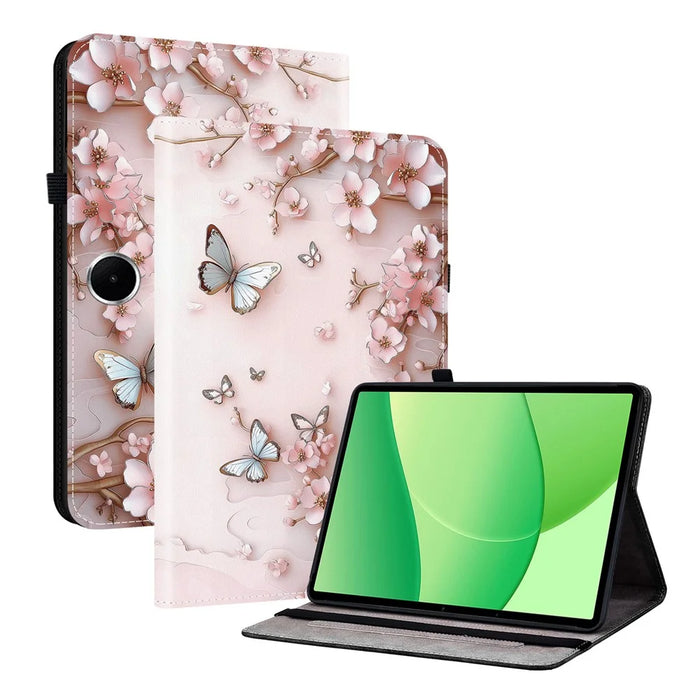 For OnePlus Pad Lite  /  Oppo Pad SE Leather Case Pattern Printed Stand Tablet Cover with Card Slots - Pink Butterfly - 1