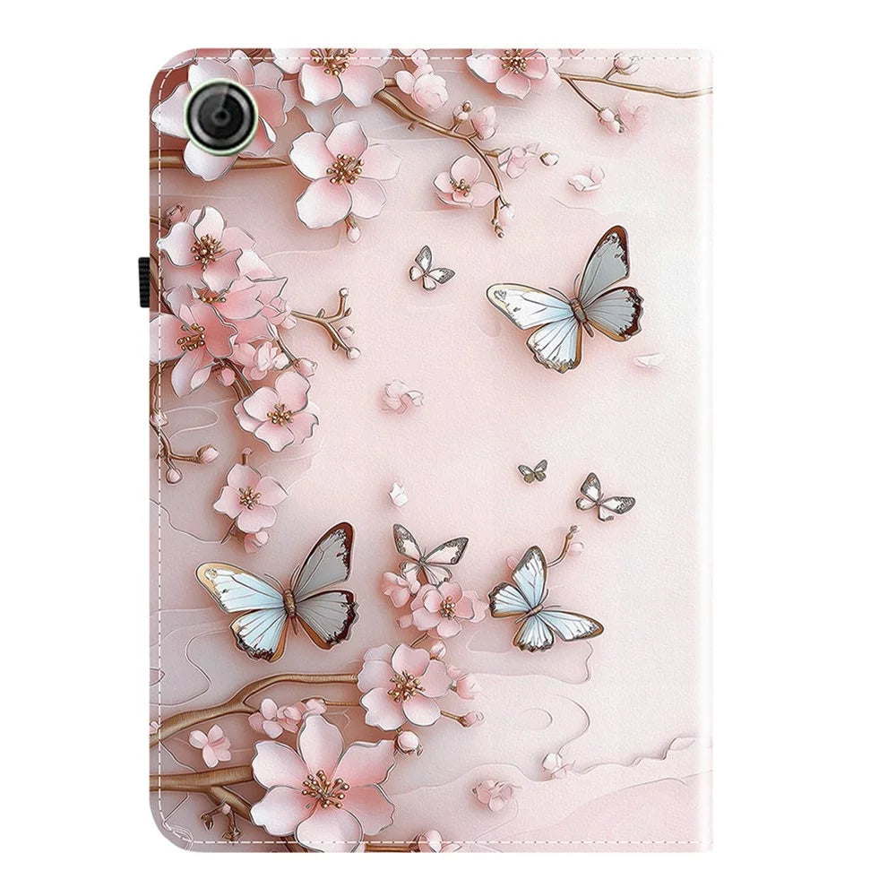 For Lenovo Tab K9 Leather Case Pattern Printed Stand Tablet Cover with Card Slots - Pink Butterfly - 7