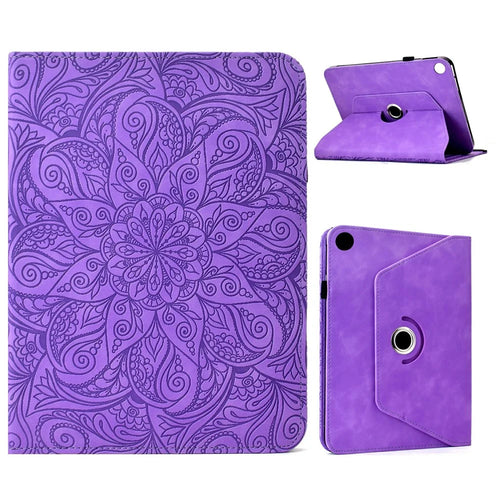 For Samsung Galaxy Tab A11 / A9 Leather Case Card Slots Rotary Stand Mandala Flower Tablet Cover - Light Purple - 1