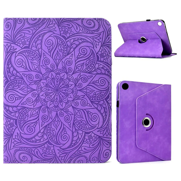 For Samsung Galaxy Tab A11+ / A9+ Leather Case Card Slots Rotary Stand Mandala Flower Tablet Cover - Light Purple - 1