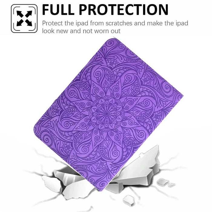 For Samsung Galaxy Tab A11+ / A9+ Leather Case Card Slots Rotary Stand Mandala Flower Tablet Cover - Light Purple - 6