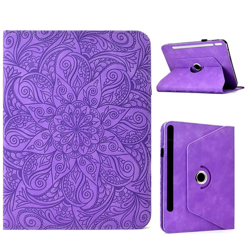 Leather Case for Samsung Galaxy Tab S10 FE / S9 FE / S9 Card Slots Rotary Stand Mandala Flower Tablet Cover - Light Purple - 1