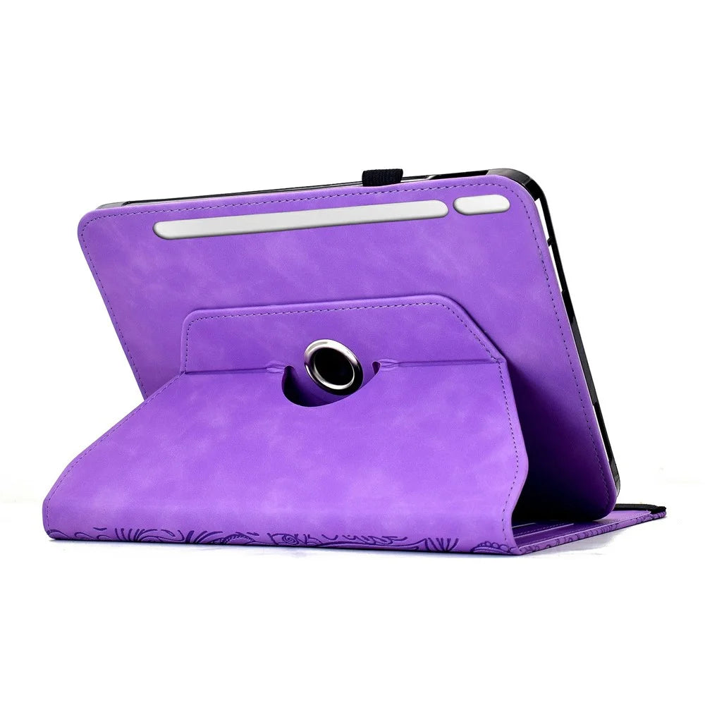 Leather Case for Samsung Galaxy Tab S10 FE / S9 FE / S9 Card Slots Rotary Stand Mandala Flower Tablet Cover - Light Purple - 3