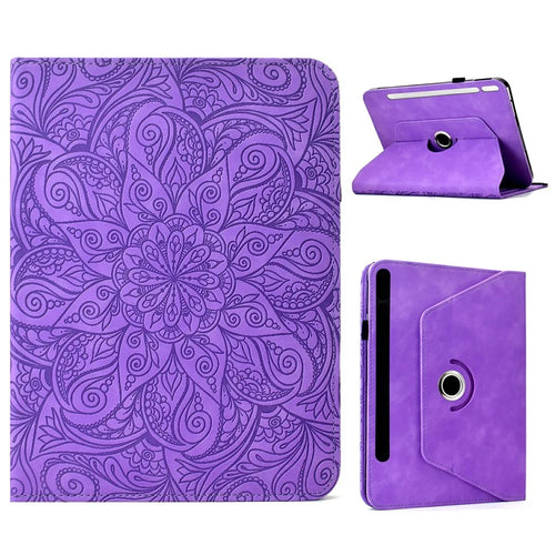 For Samsung Galaxy Tab S11 Leather Case Card Slots Rotary Stand Mandala Flower Tablet Cover - Light Purple - 1