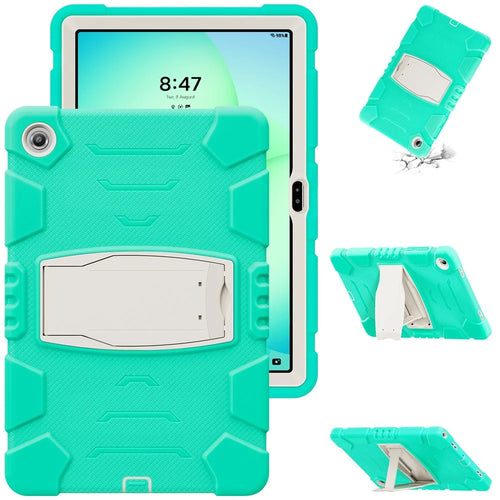For Samsung Galaxy Tab A11+ Kickstand Case PC + Silicone Anti-Drop Tablet Cover - Mint Green - 1