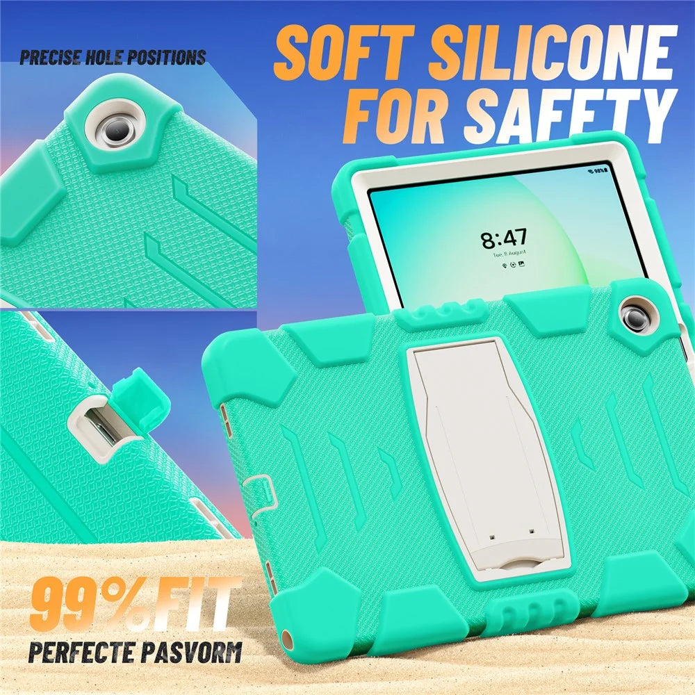 For Samsung Galaxy Tab A11+ Kickstand Case PC + Silicone Anti-Drop Tablet Cover - Mint Green - 6