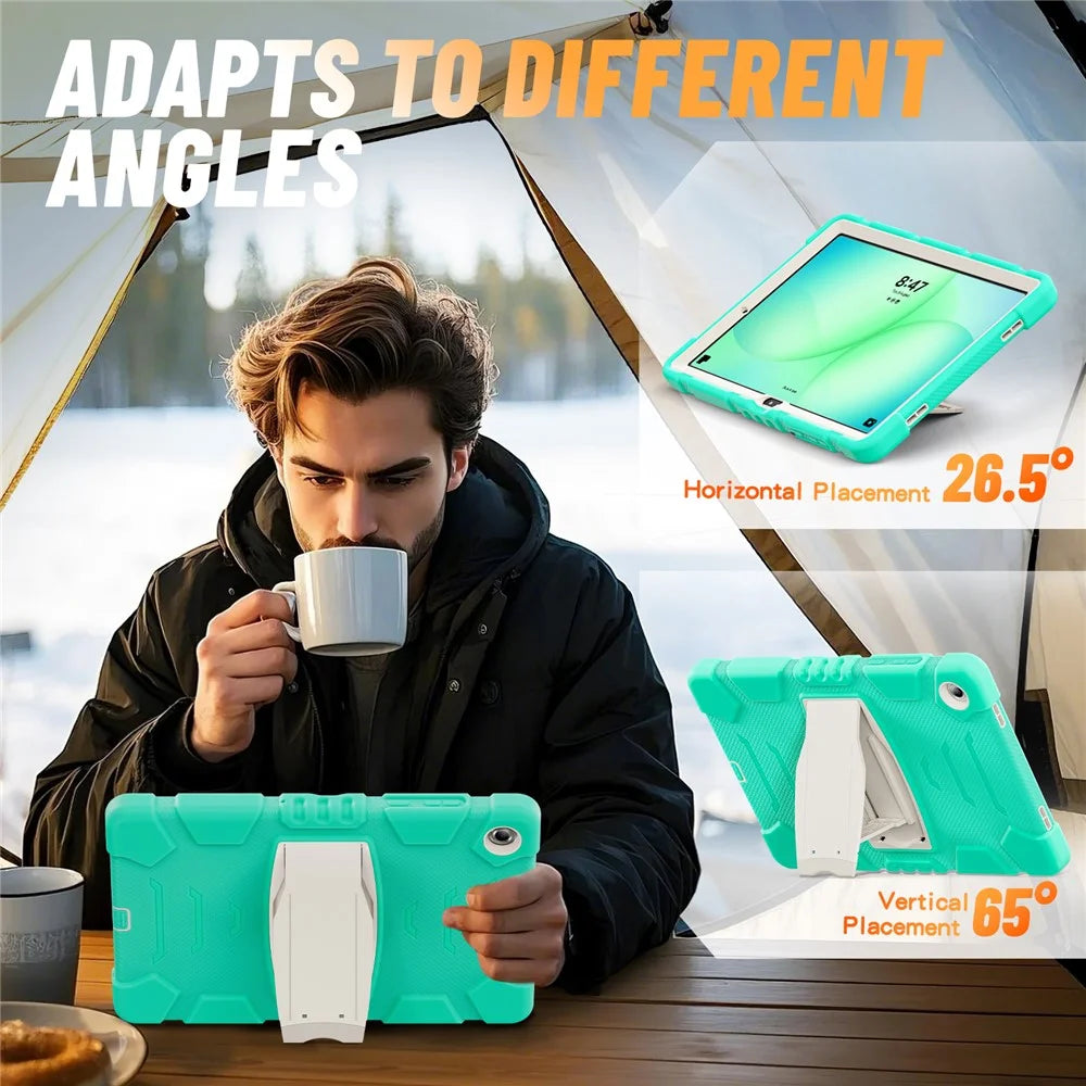 For Samsung Galaxy Tab A11+ Kickstand Case PC + Silicone Anti-Drop Tablet Cover - Mint Green - 7