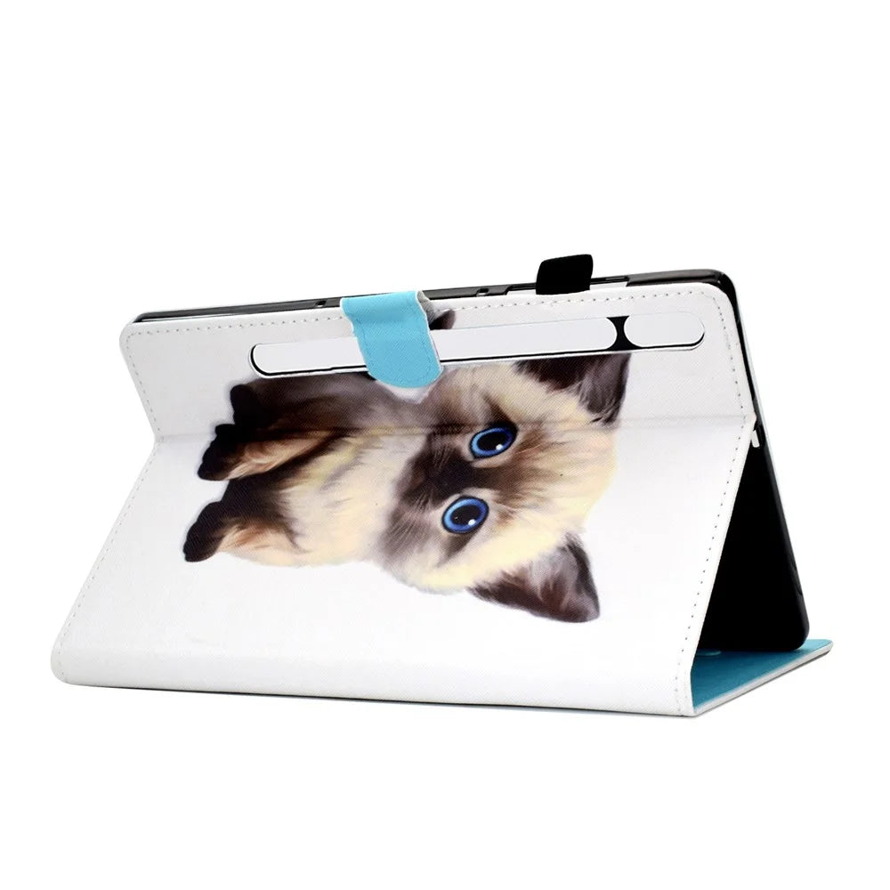For Samsung Galaxy Tab S7 SM-T870 / T875  /  S8 SM-X700 / X706 Pattern Printing PU Leather Magnetic Cover Card Slots Stand Design Stitching Case with Pencil Holder - Cute Cat - 4
