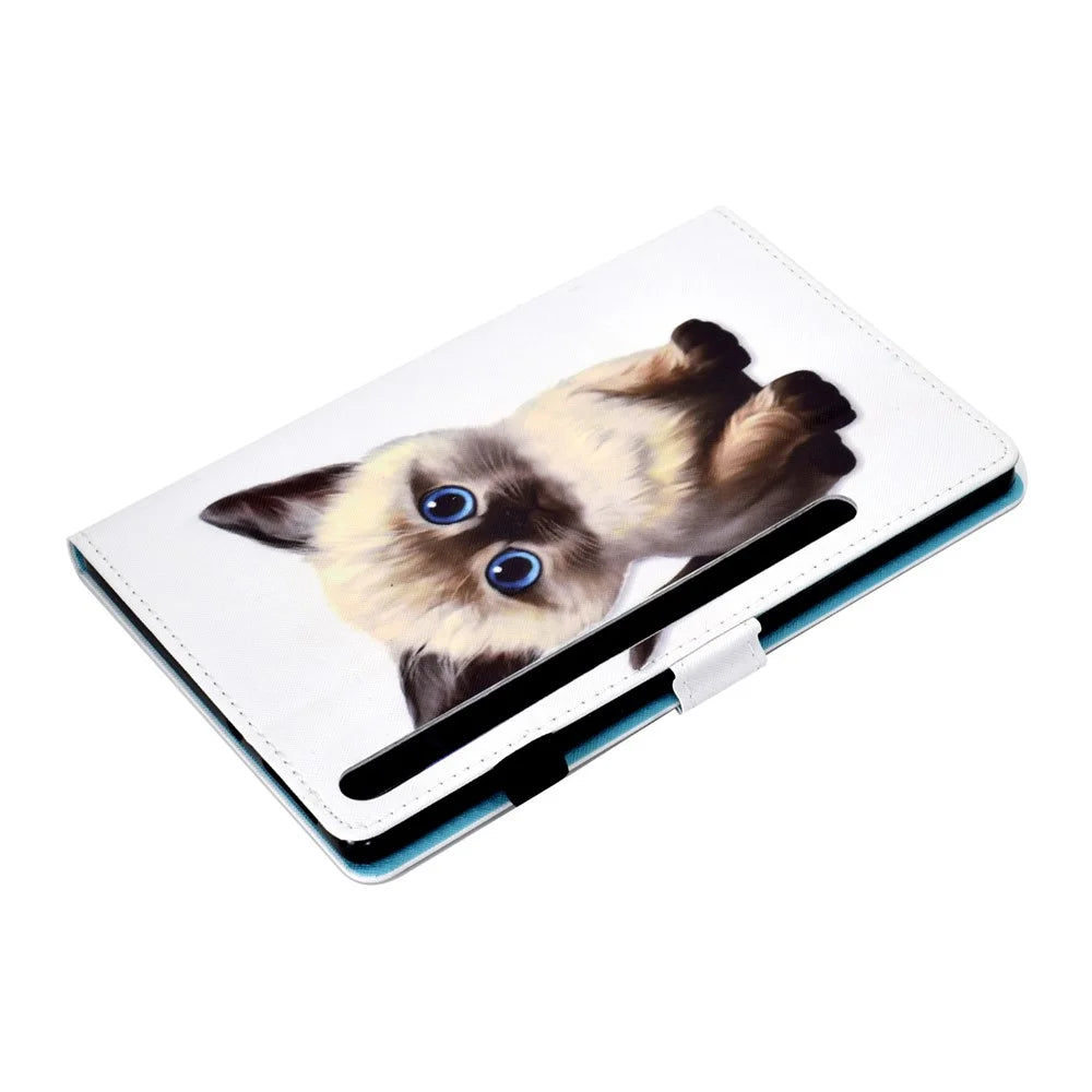 For Samsung Galaxy Tab S7 SM-T870 / T875  /  S8 SM-X700 / X706 Pattern Printing PU Leather Magnetic Cover Card Slots Stand Design Stitching Case with Pencil Holder - Cute Cat - 6