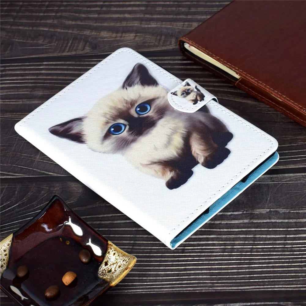 For Samsung Galaxy Tab S7 SM-T870 / T875  /  S8 SM-X700 / X706 Pattern Printing PU Leather Magnetic Cover Card Slots Stand Design Stitching Case with Pencil Holder - Cute Cat - 7