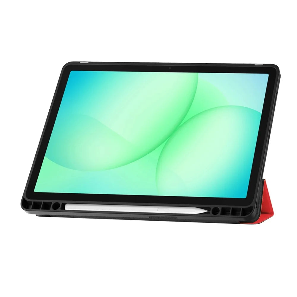 For Samsung Galaxy Tab A11+ / A9+ Stand Case Shock-Absorbent Leather Tablet Cover with Pen Slot - Black - 2