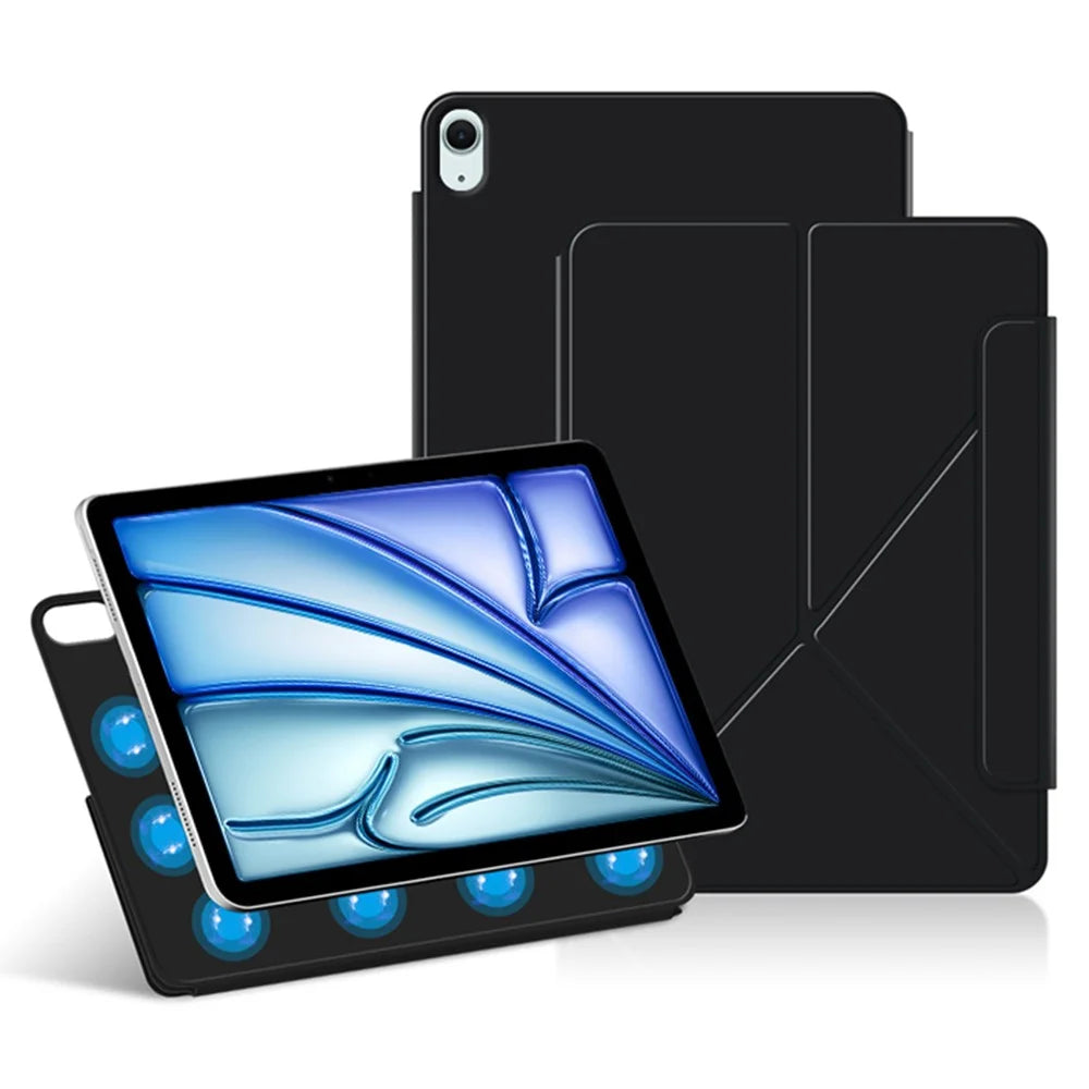 For iPad Air 13 (2026) / (2025) / (2024) Leather Case Origami Stand Magnetic Tablet Cover - Black - 1