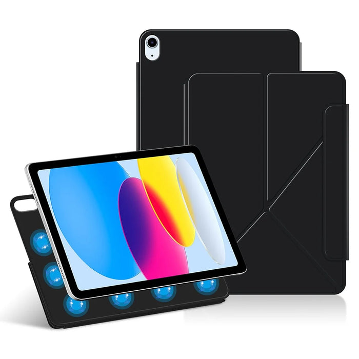For iPad (2025) / iPad 10.9 (2022) Leather Case Origami Stand Magnetic Tablet Cover - Black - 1