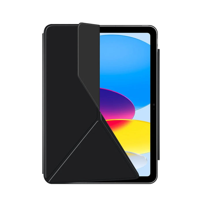 For iPad (2025) / iPad 10.9 (2022) Leather Case Origami Stand Magnetic Tablet Cover - Black - 3