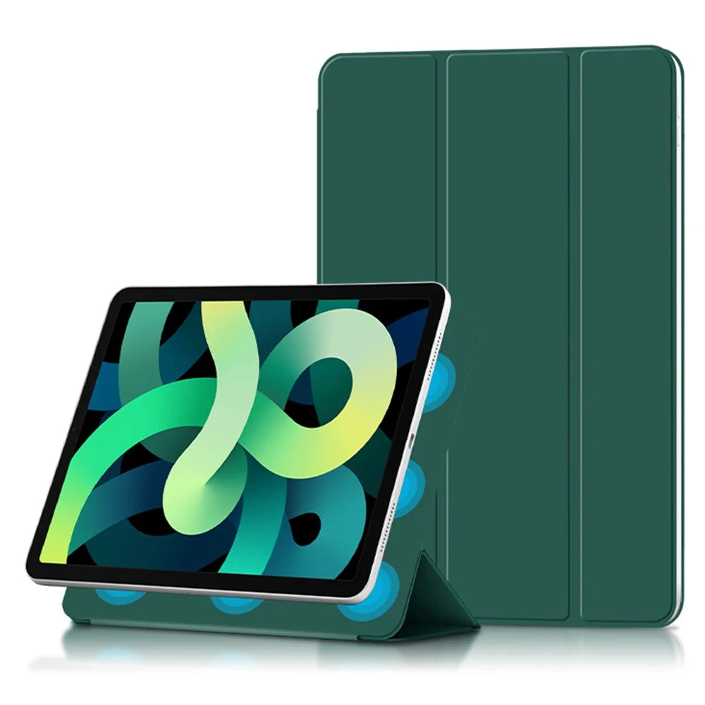 For iPad Air (2022) / (2020) Tri-Fold Stand Case PU Leather + TPU Tablet Cover - Green - 1