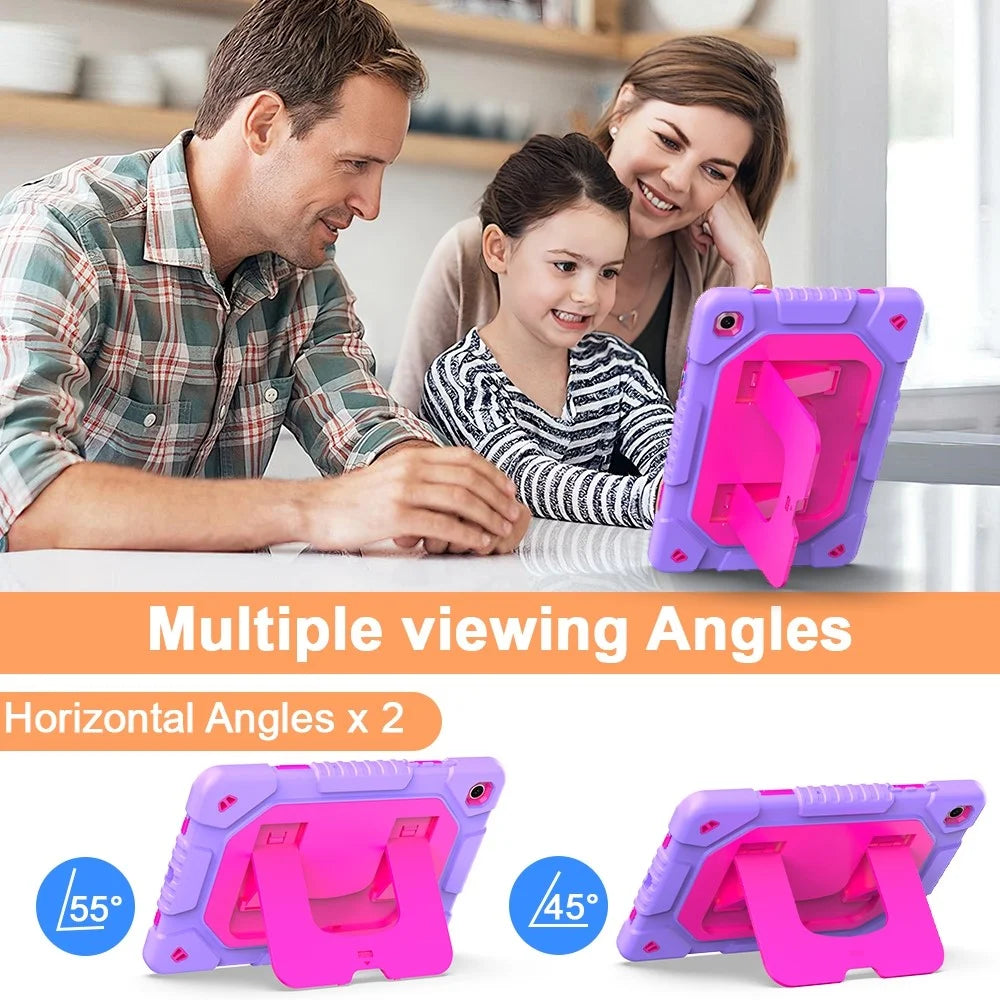 For Samsung Galaxy Tab A11+ / A9+ Case Kickstand Silicone + PC Tablet Cover with Shoulder Strap - Hot Pink - 2