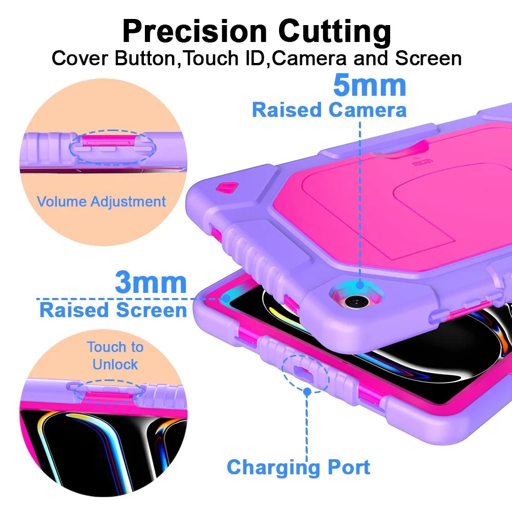 For Samsung Galaxy Tab A11+ / A9+ Case Kickstand Silicone + PC Tablet Cover with Shoulder Strap - Hot Pink - 4