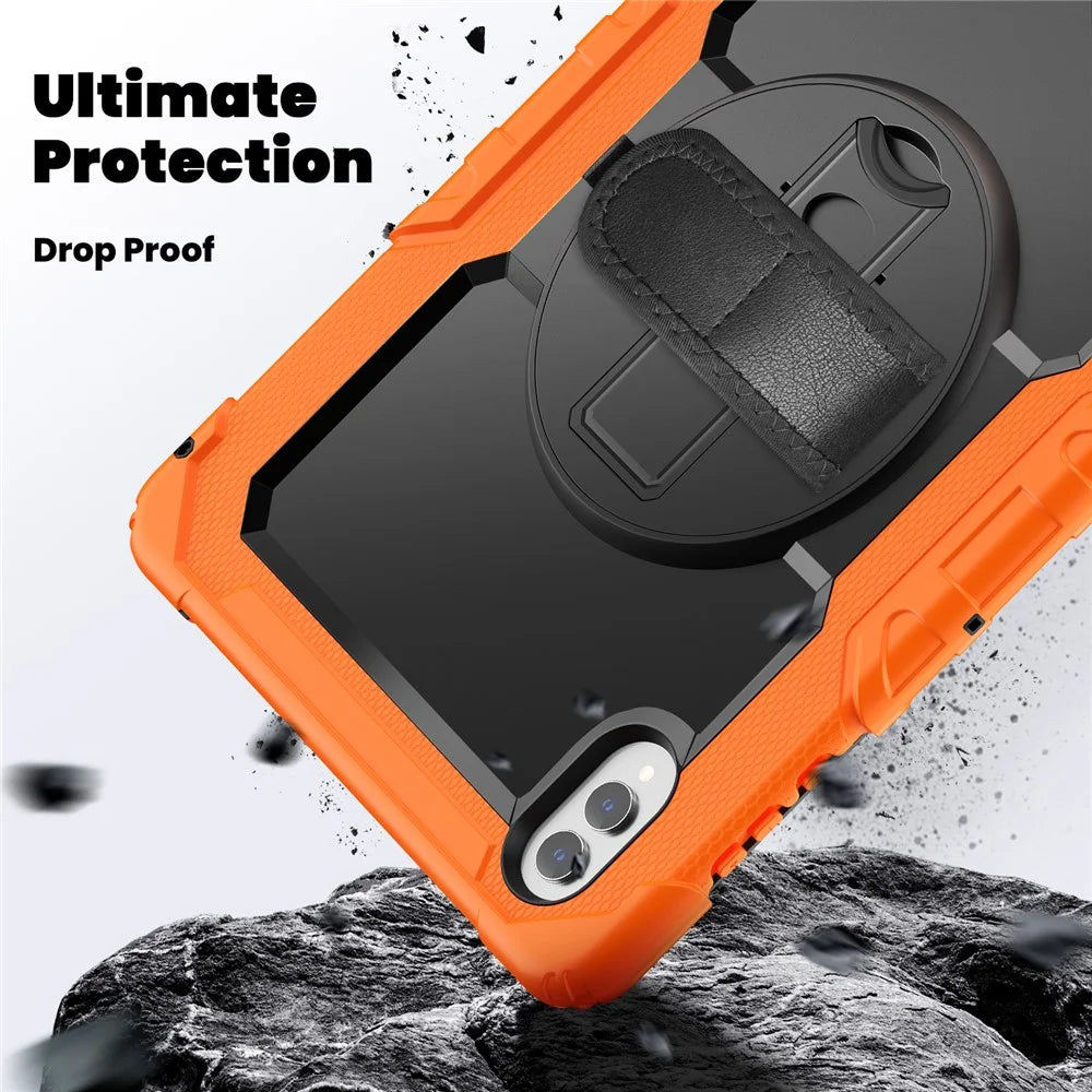 For Samsung Galaxy Tab S11 Ultra Case Hand Strap Kickstand PC + Silicone Tablet Cover with PET Film and Shoulder Strap - Orange - 3