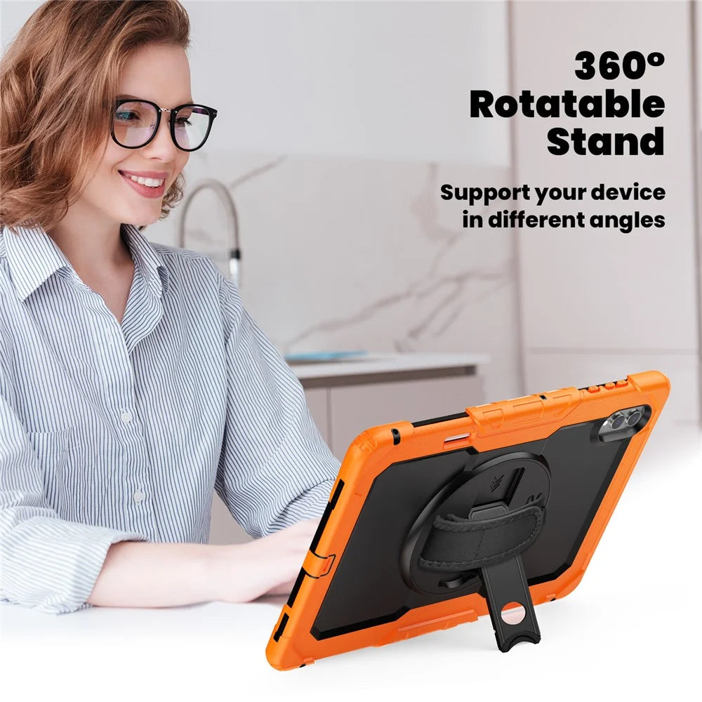 For Samsung Galaxy Tab S11 Ultra Case Hand Strap Kickstand PC + Silicone Tablet Cover with PET Film and Shoulder Strap - Orange - 4