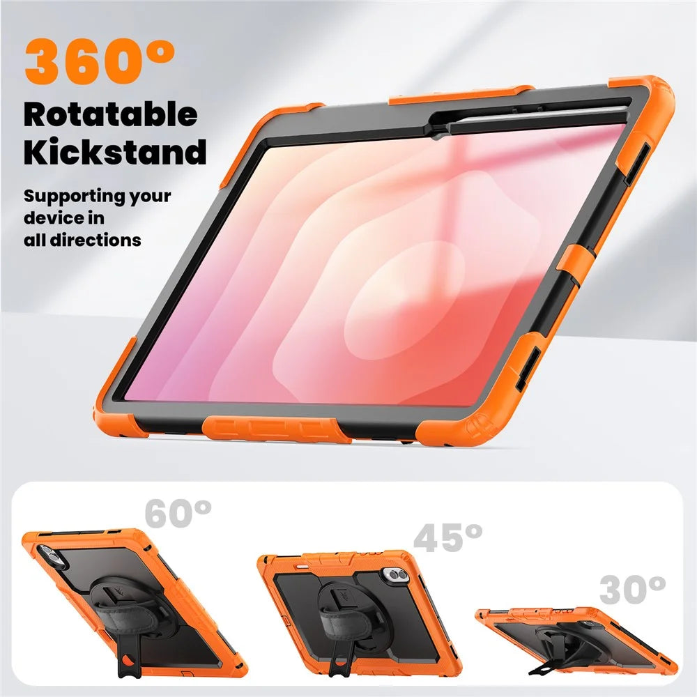 For Samsung Galaxy Tab S11 Ultra Case Hand Strap Kickstand PC + Silicone Tablet Cover with PET Film and Shoulder Strap - Orange - 5