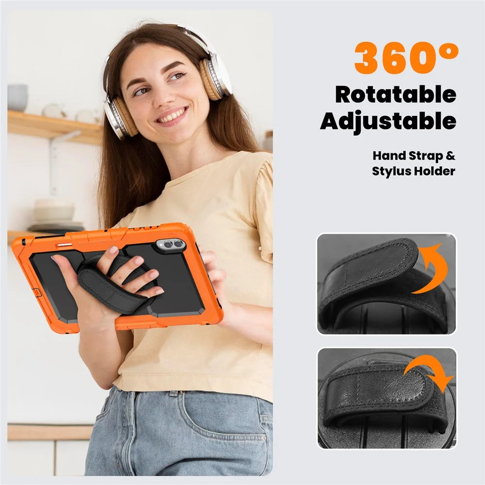 For Samsung Galaxy Tab S11 Ultra Case Hand Strap Kickstand PC + Silicone Tablet Cover with PET Film and Shoulder Strap - Orange - 6