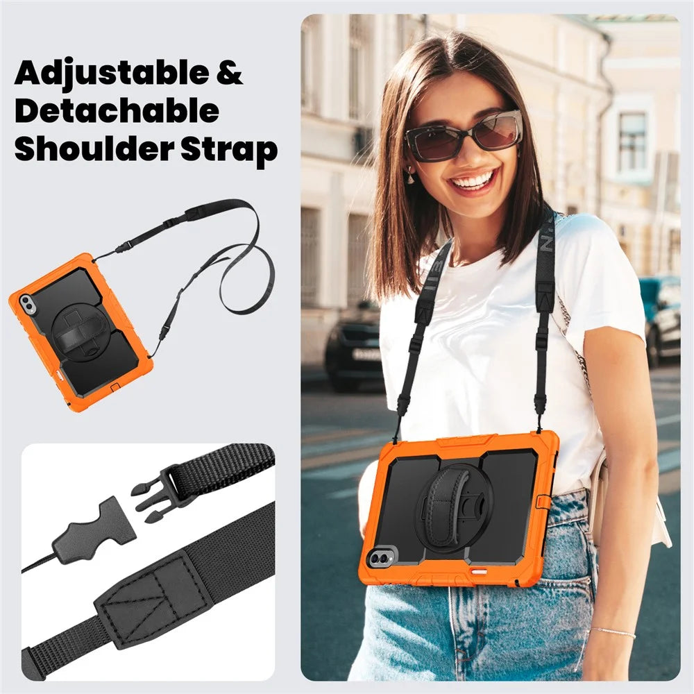 For Samsung Galaxy Tab S11 Ultra Case Hand Strap Kickstand PC + Silicone Tablet Cover with PET Film and Shoulder Strap - Orange - 7