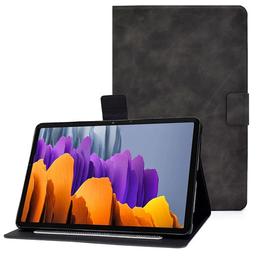 For Samsung Galaxy Tab S7 SM-T870 / T875  /  S8 SM-X700 / X706 Calf Textured Leather Tablet Case Shockproof Card Holder Stand Well-protected Shell - Grey - 1