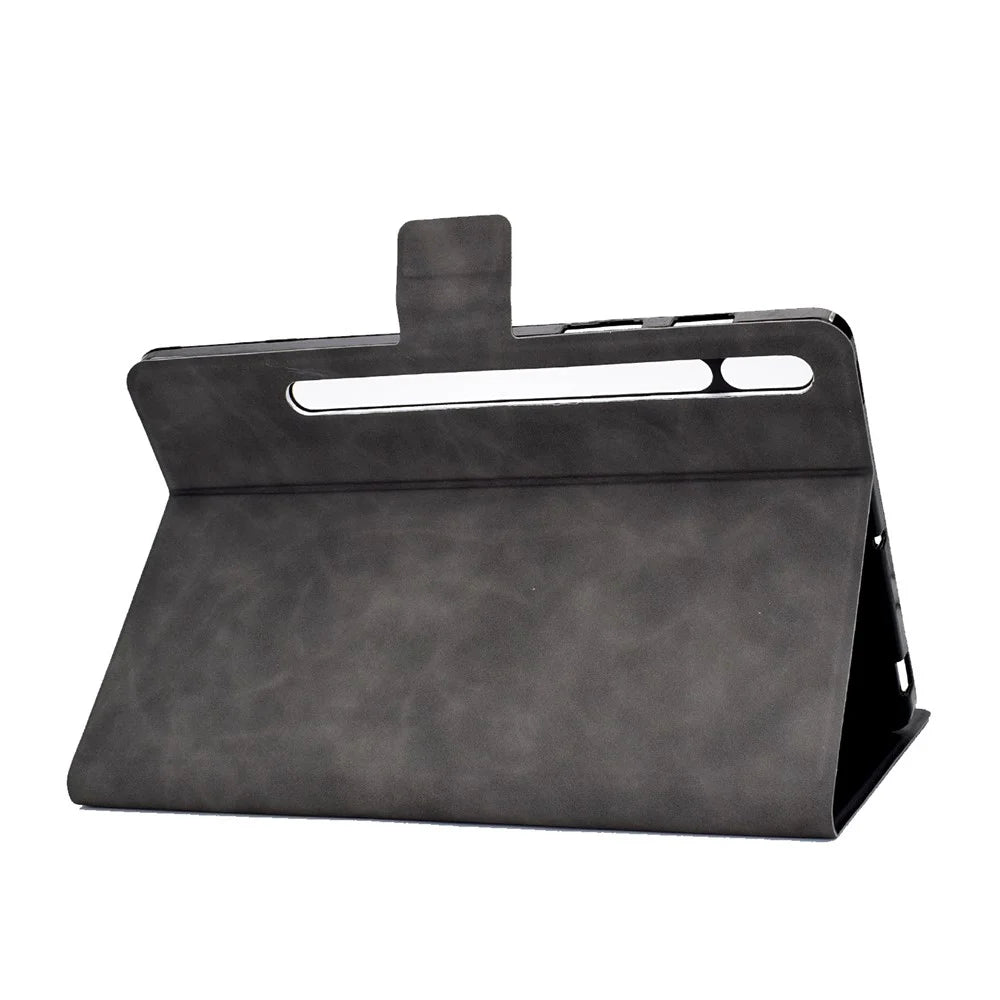 For Samsung Galaxy Tab S7 SM-T870 / T875  /  S8 SM-X700 / X706 Calf Textured Leather Tablet Case Shockproof Card Holder Stand Well-protected Shell - Grey - 4
