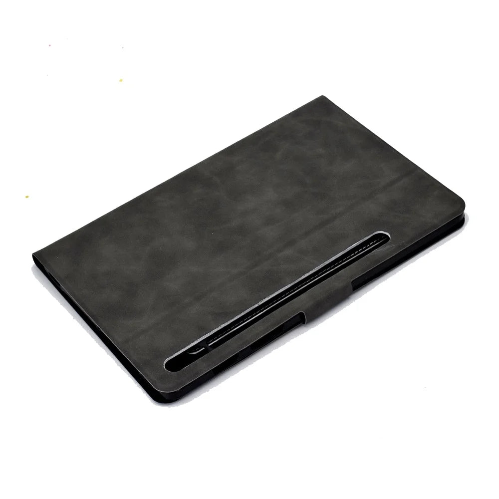 For Samsung Galaxy Tab S7 SM-T870 / T875  /  S8 SM-X700 / X706 Calf Textured Leather Tablet Case Shockproof Card Holder Stand Well-protected Shell - Grey - 6