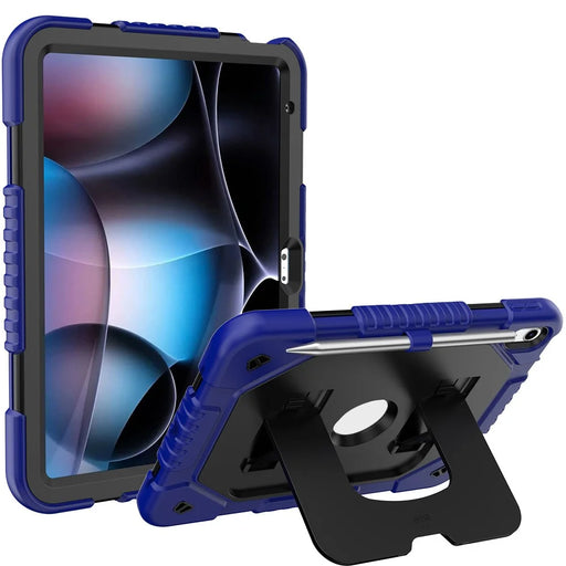 For iPad (2025) / iPad 10.9 (2022) Case Kickstand Silicone + PC Tablet Cover - Navy Blue - 1