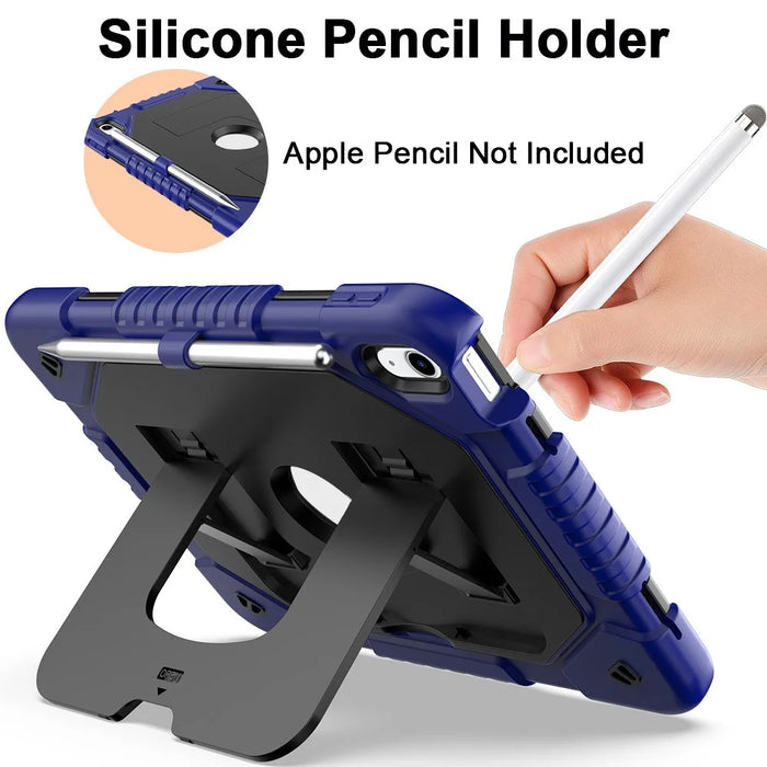 For iPad (2025) / iPad 10.9 (2022) Case Kickstand Silicone + PC Tablet Cover - Navy Blue - 3
